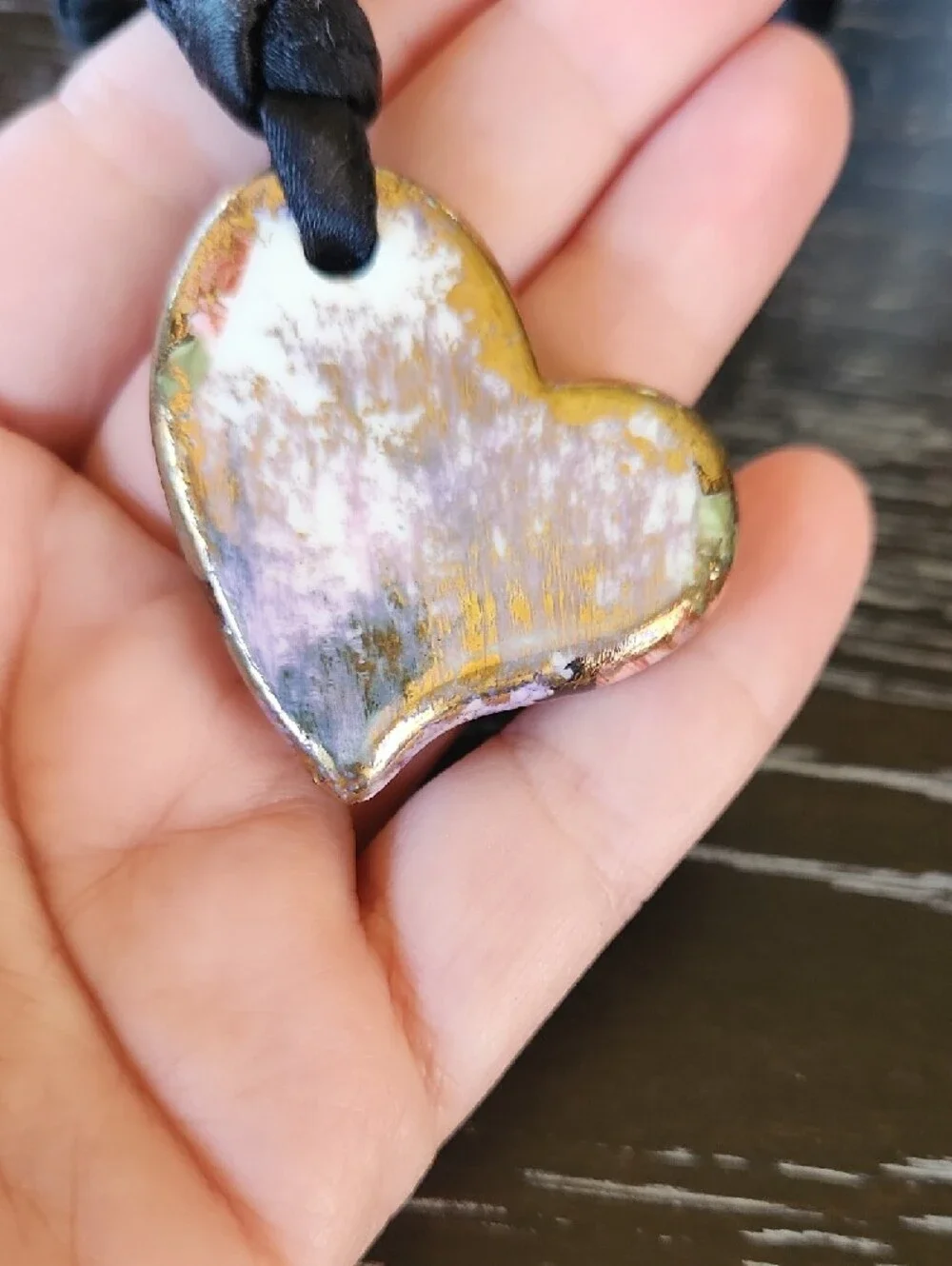 Handmade Heart Pendant Necklace in Green and Pink